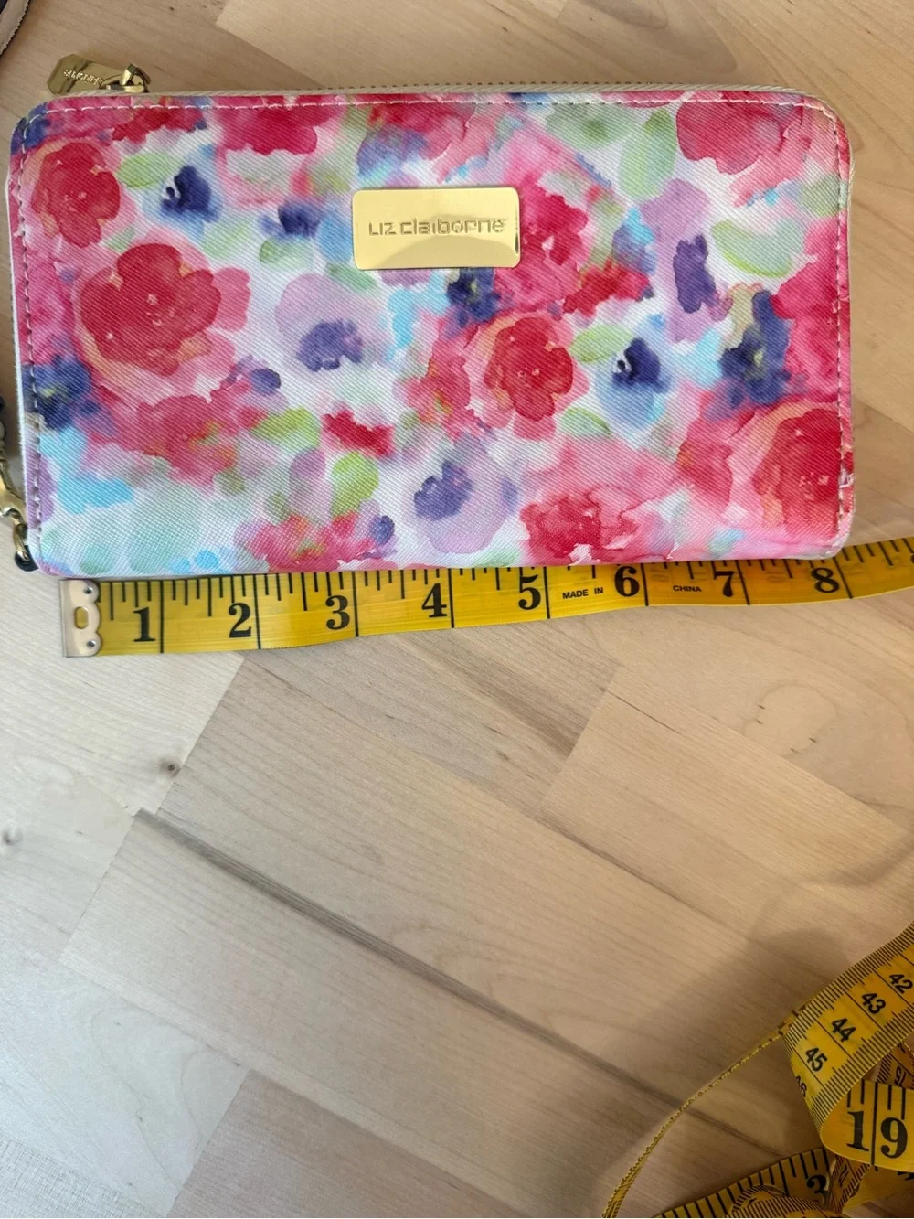 Liz Claiborne Watercolor Floral Zip Wristlet - Pink Multi
